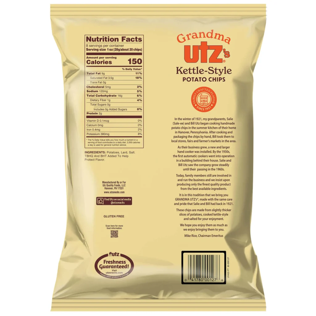 Utz Regular Kettle Chips, Family Size, 8 oz Bag