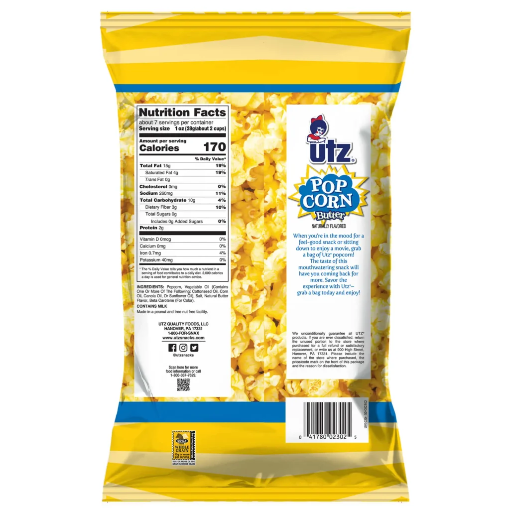 Utz Butter Popcorn, Family Size, 6.5 oz Bag