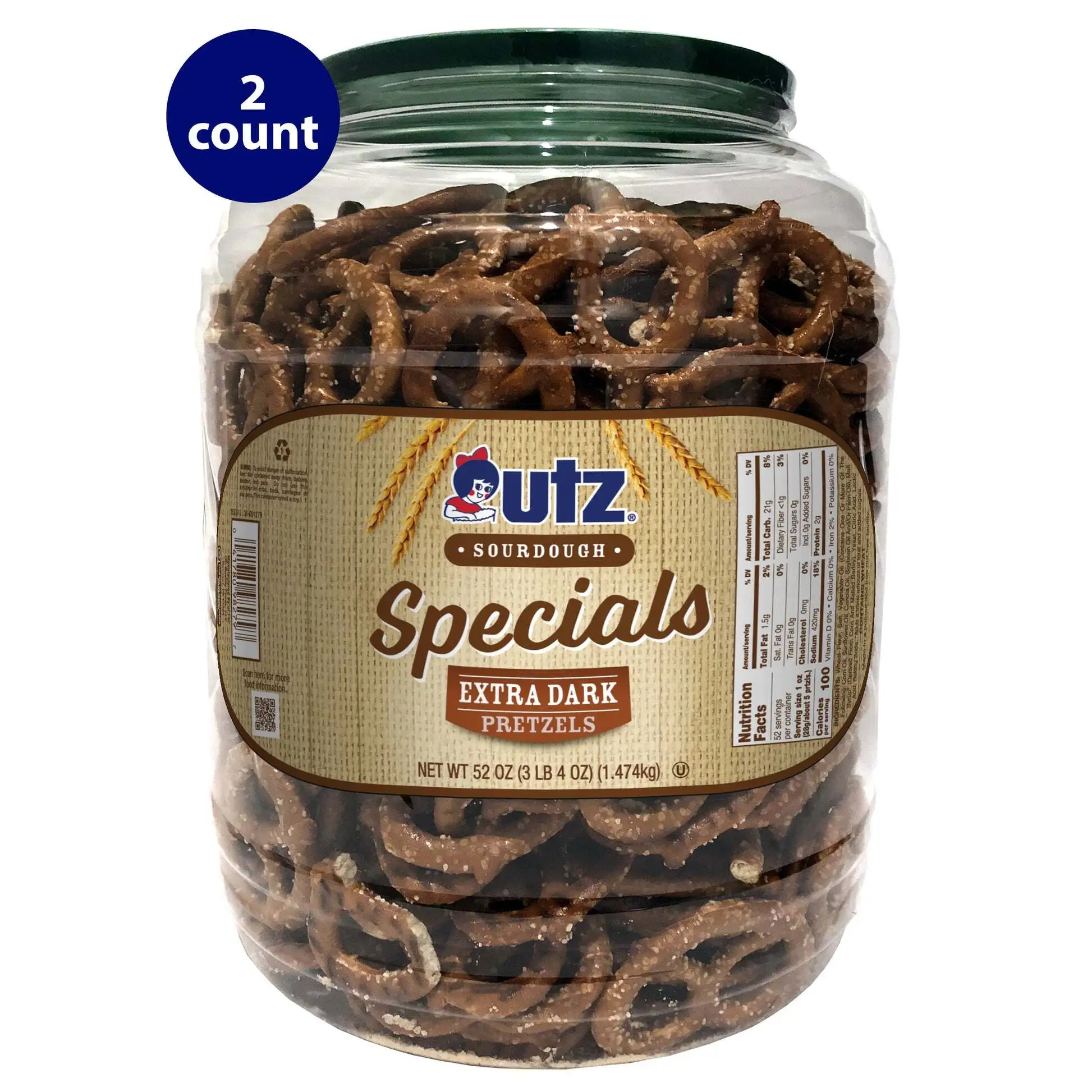 Utz Sourdough Specials Extra Dark Pretzels Barrel