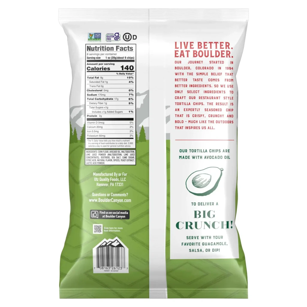 Boulder Canyon Avocado Oil Lime & Sea Salt Tortilla Chips 8 oz.